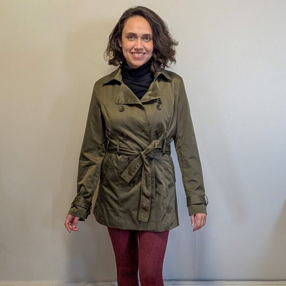 Olive Double-Breasted Trench Coat - Picture 1 of 5